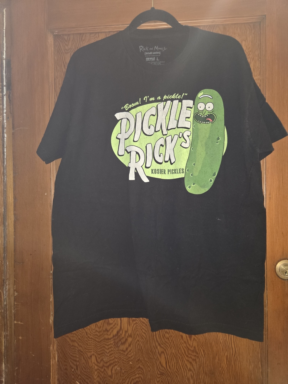 Rick and Morty Pickle Rick Black Graphic Tee, L